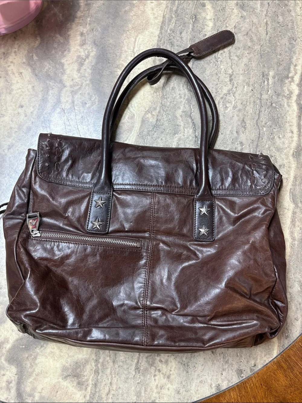 Aimee kestenberg Brown Leather Tote with American Flag Accent